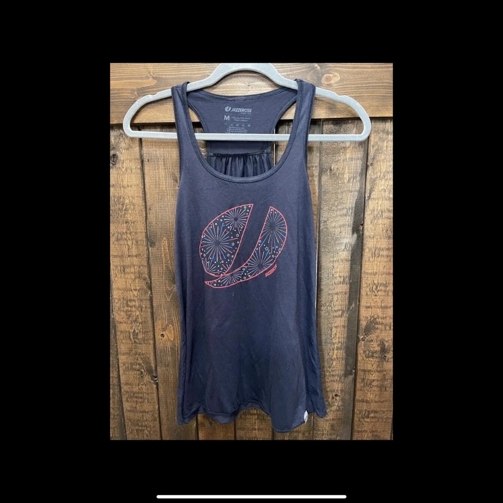 Jazzercise top size medium gray Fireworks